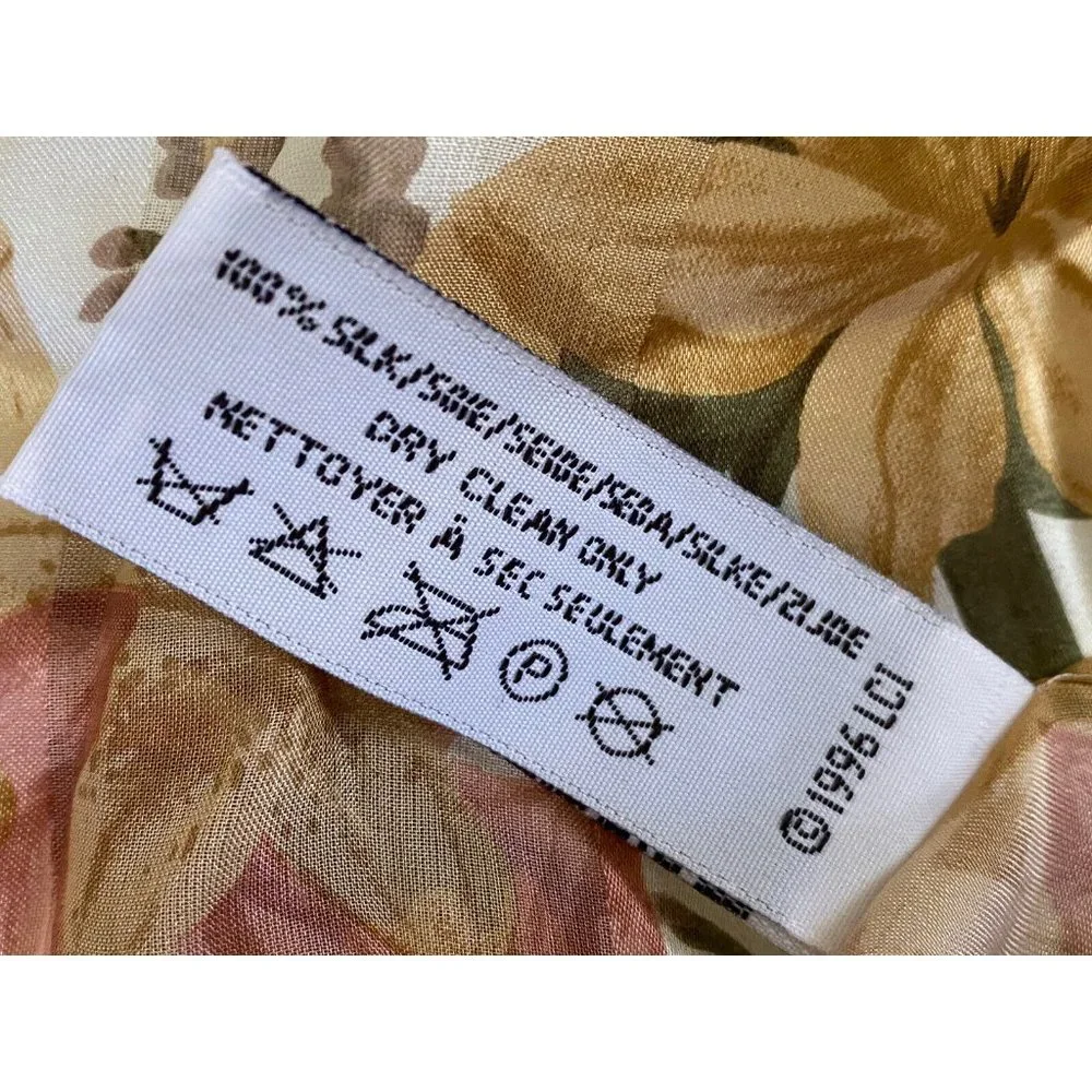 Vintage 1996‎ Liz Claiborne 100% Silk Pastels Tan Floral Bamboo Rectangle Scarf